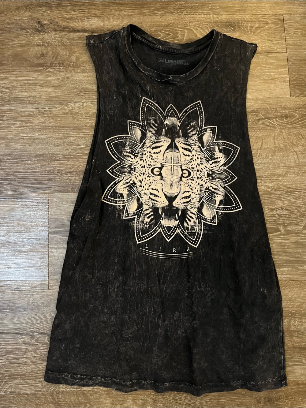 Lira Black Muscle Tank with White Tiger Mandala